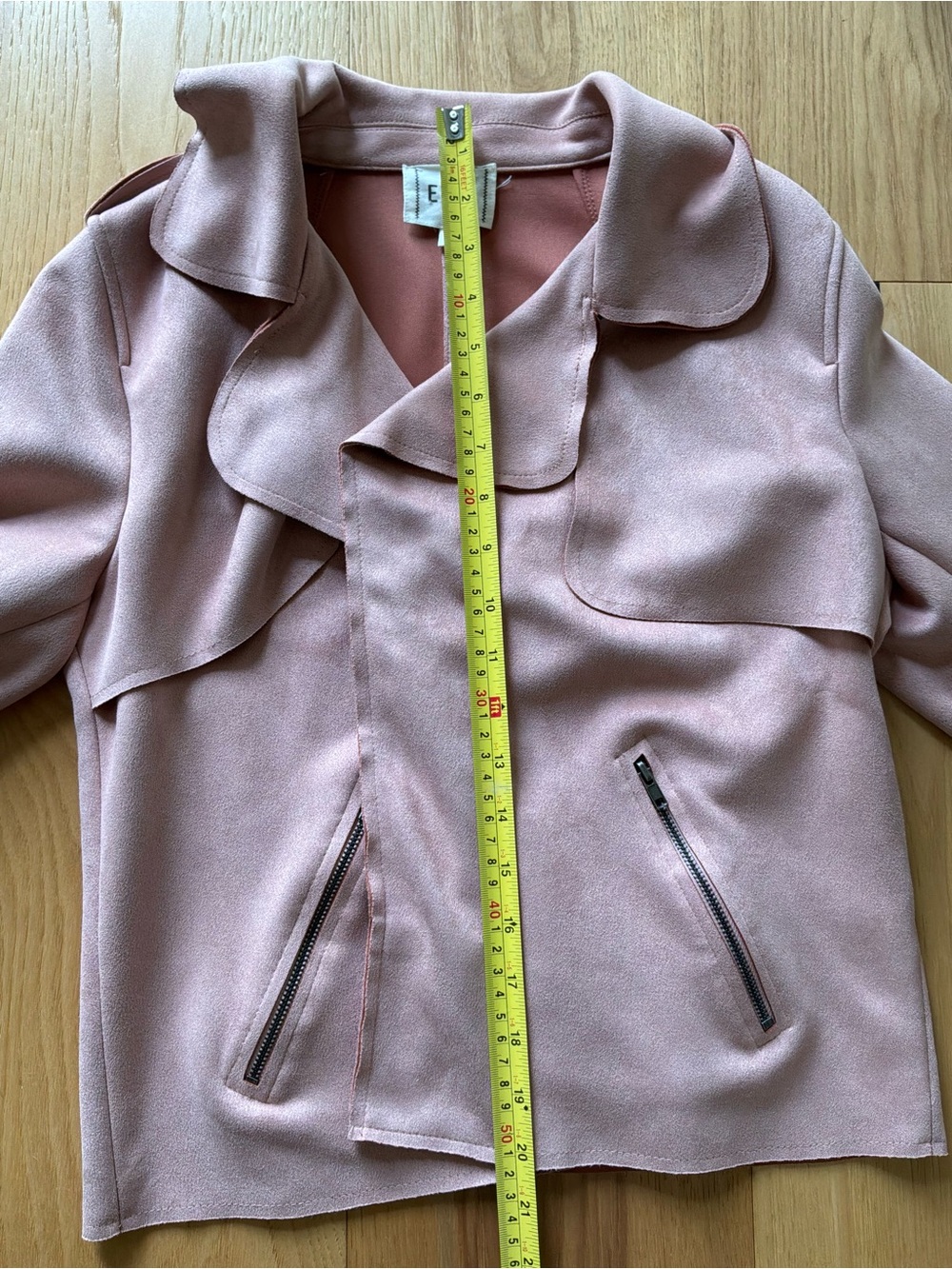 E&M Dusty Rose Drape Suede Moto Jacket, Size Small - Picture 8 of 9